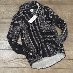 Zara Black & White Bandana Print Button-Down Shirt